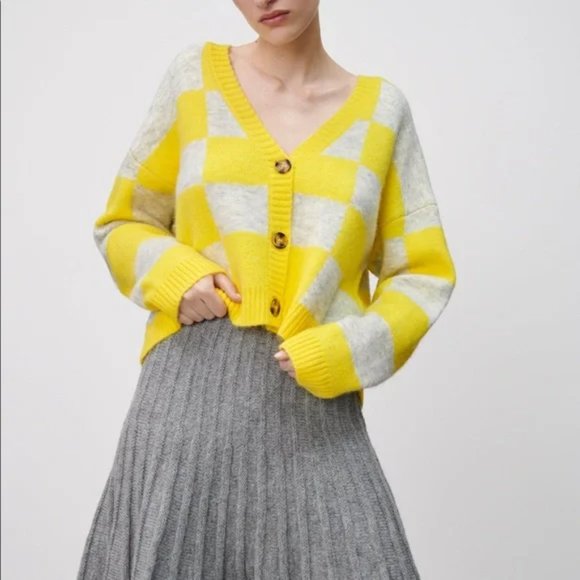 ZARA Plaid Knit Jacket - Picture 1 of 4